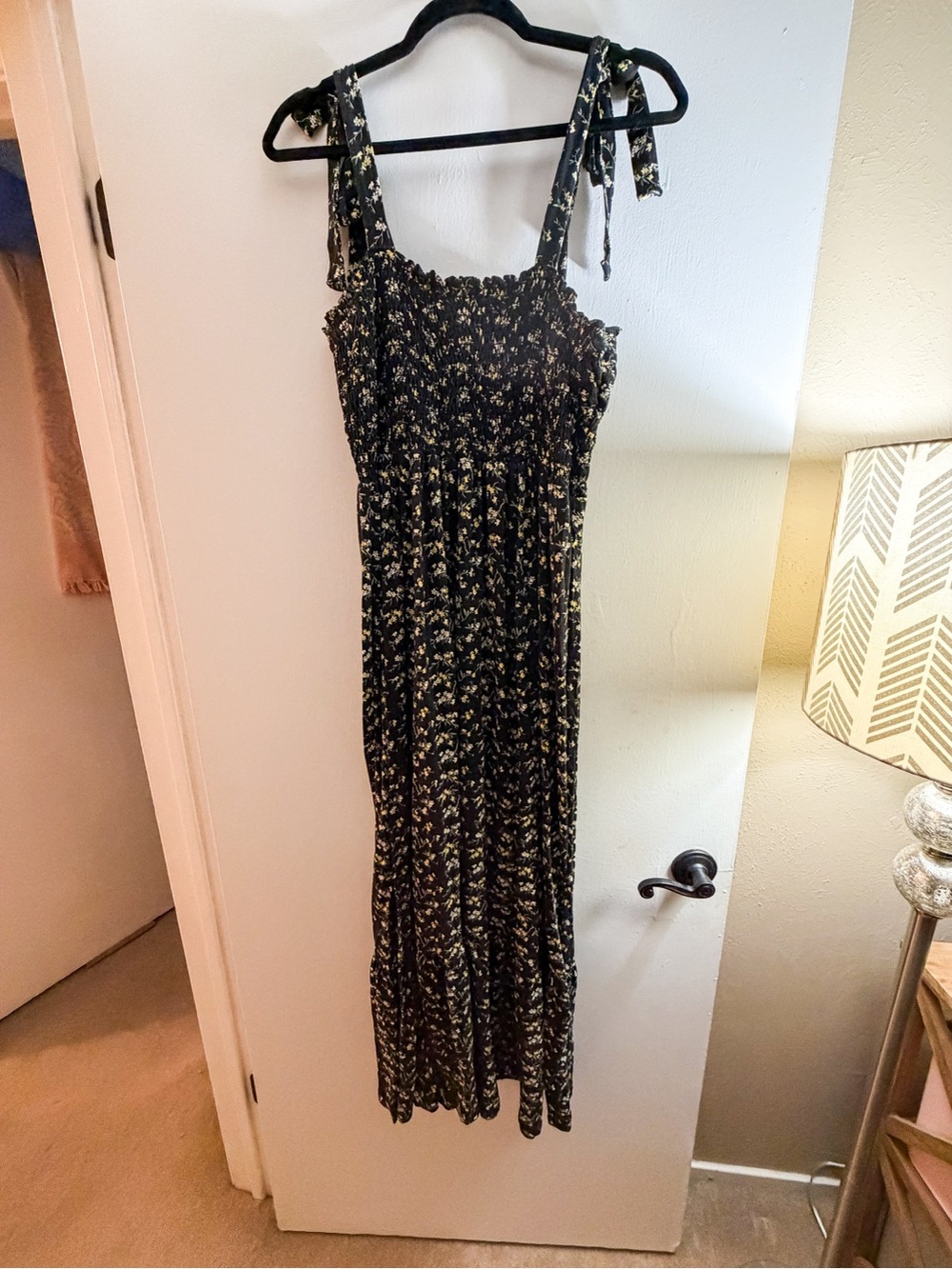 Black Floral Tie-Shoulder Maxi Dress